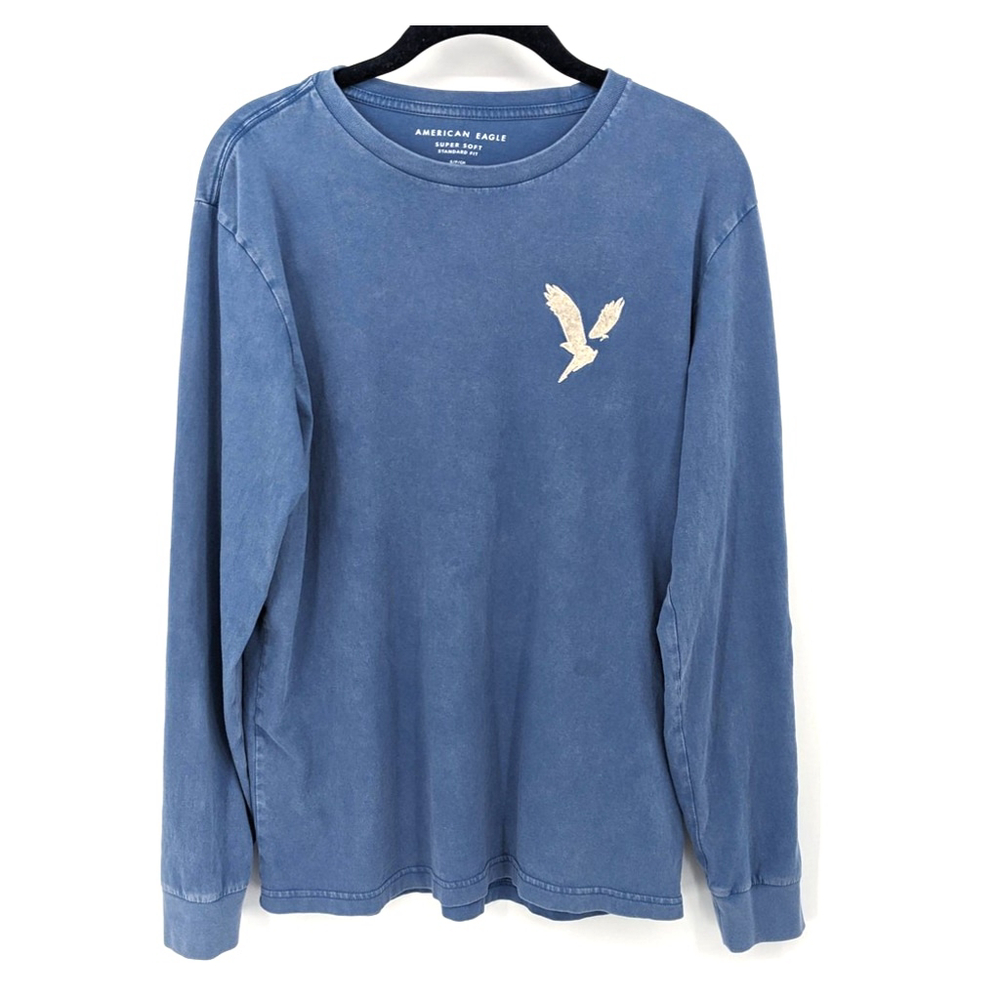 American Eagle Shirt Mens Small Blue Long Sleeve Super Soft Logo Graphic Y2K 90s